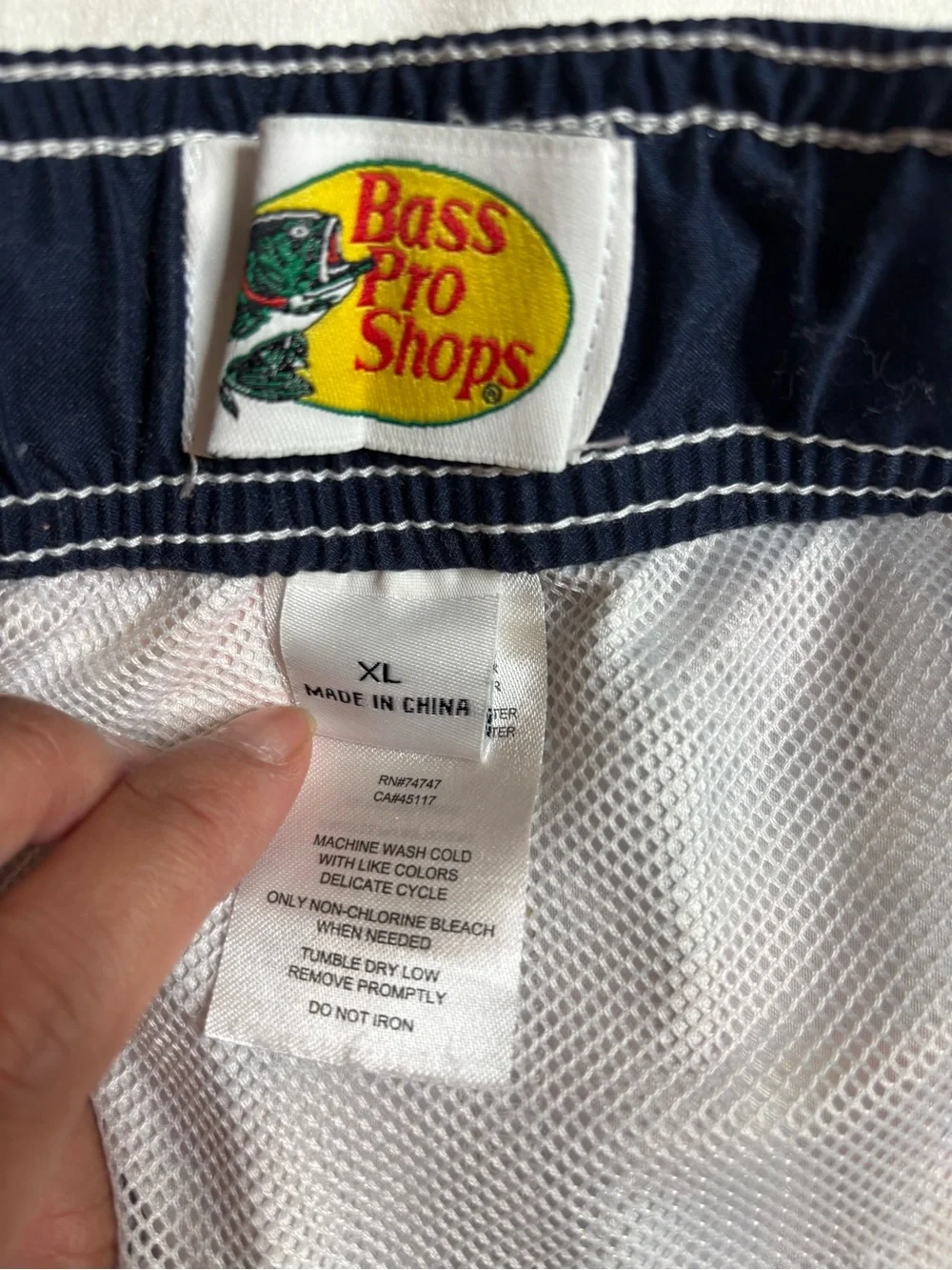 Bass Pro Shops Navy and White Swim Trunks with Logo